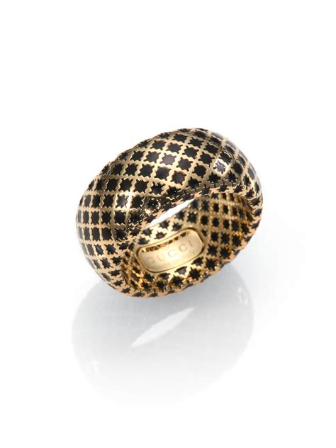 Gucci 18k Yellow Gold Diamantissima Ring With Black Enamel